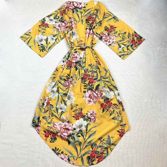 Maison Du Soir Womens sz M Isabella Robe Marigold Floral Kimono Long Belted NEW - Picture 7 of 8